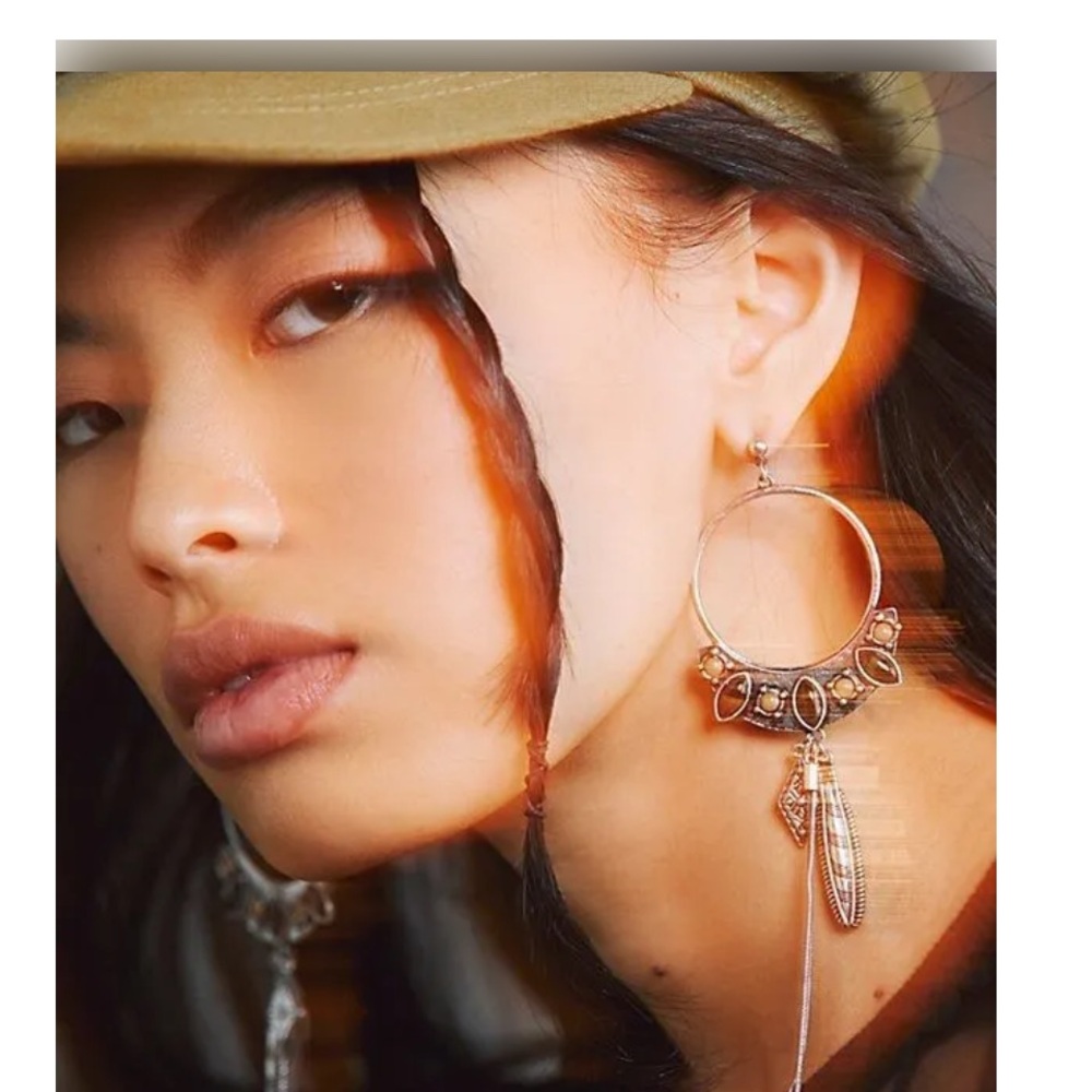 Free People Winona Hoops Silver Textured Hoop Earrings